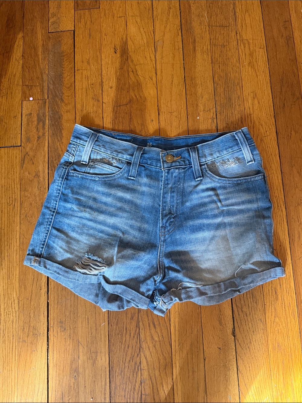 Casual Women's Blue Denim Jean Shorts with Rolled Hem